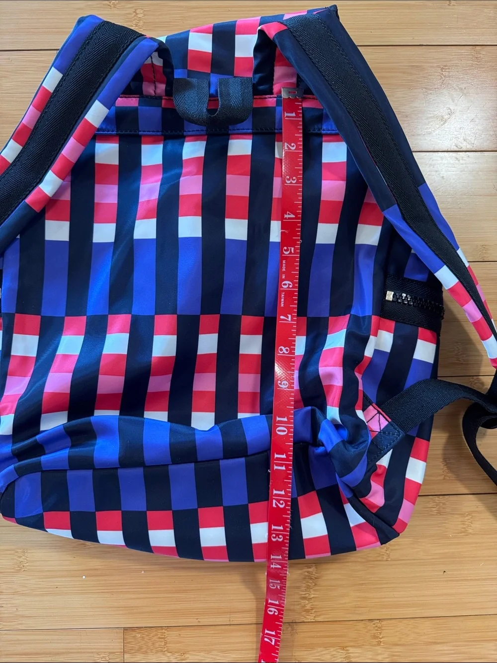Kate Spade navy, royal blue, pink & red striped backpack